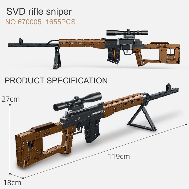 1566 PCS WW2 Military Weapons Guns SVD Sniper Rifle Building Blocks AWM Model Can Fire Bullets Kit Moc Bricks Toys For Boys Gift