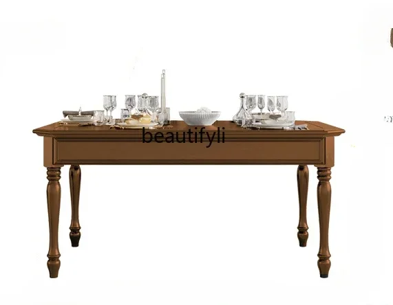 Q132 American style solid wood dining table and chairs light luxury retro table restaurant small apartment rectangular dining ta