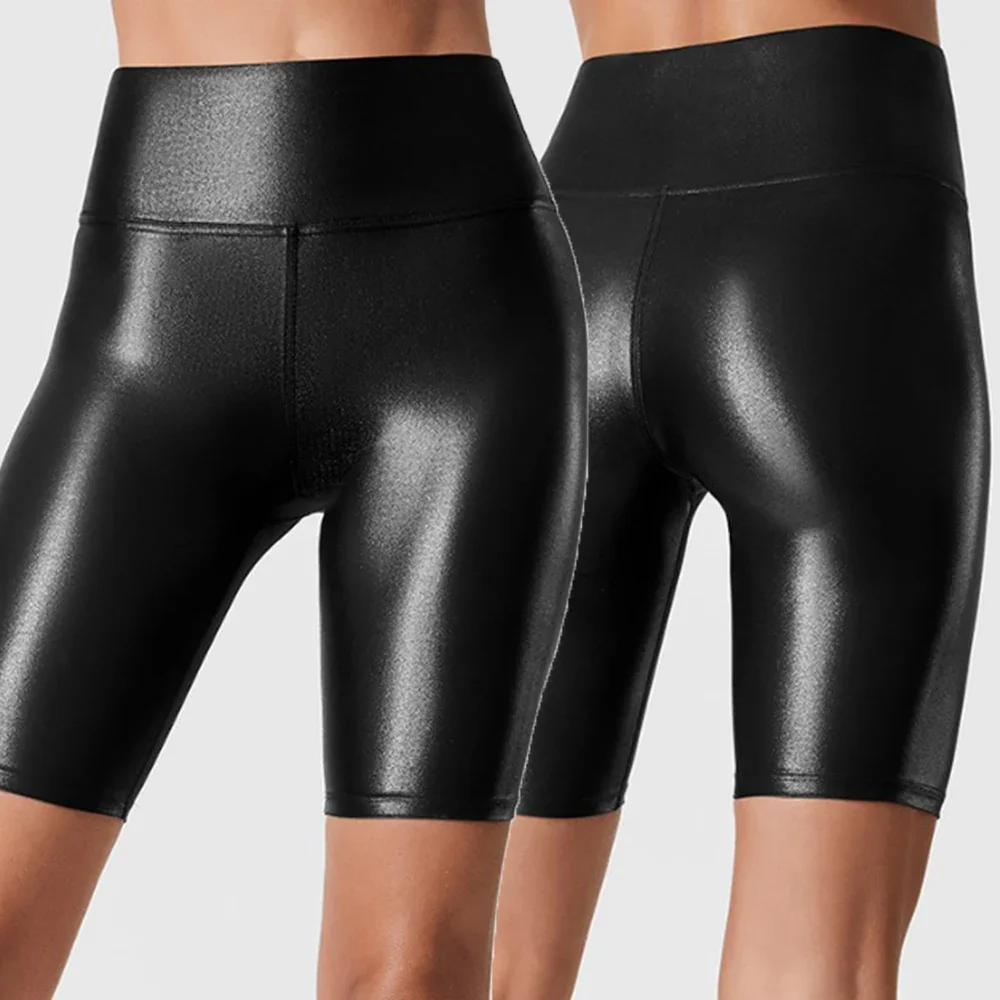 Womens High Waist Stretch Shorts Leggings Sports Fitness Faux Leather Hot Pants Cycling Shorts Women's Cycling Shorts Bike Short