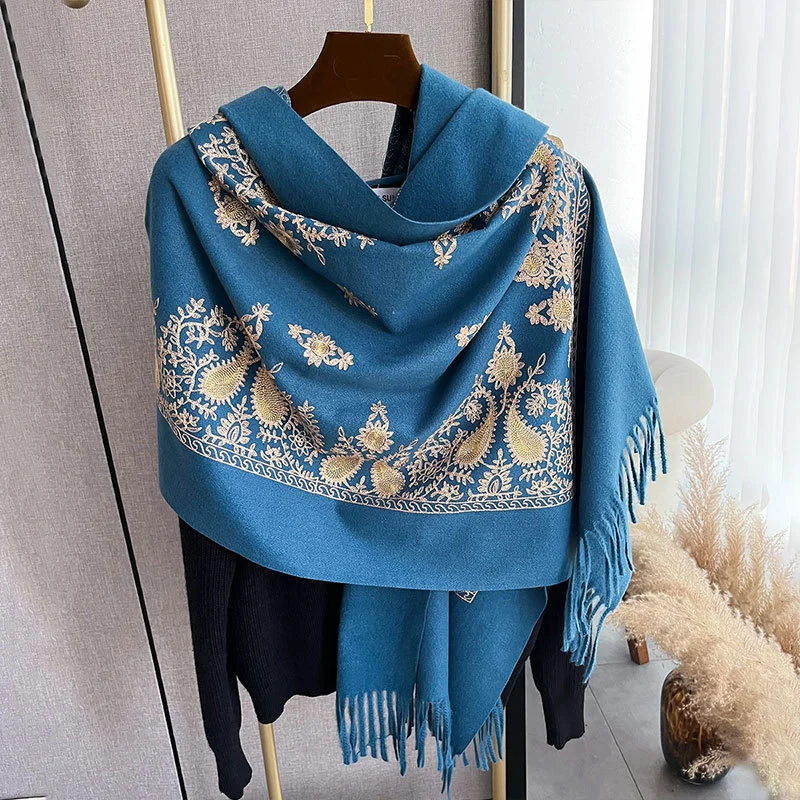 Winter Warm Cashmere Scarf for Women Embroidery Pashmina Blanket Thick Shawl Wrap Neckerchief Fashion Bufanda Echarpe Poncho