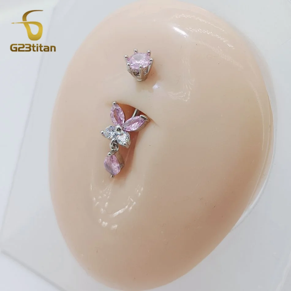 G23titan Colors Zircon Butterfly Belly Button Ring Surgical Steel Titanium Rod Women Navel Jewelry Ombligo Piercing Sexy Items