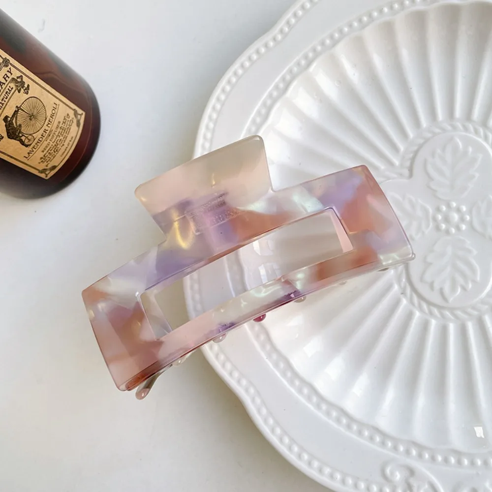 

French Style Rectangular Hollow Hair Claw Colorful Large Size Acetic Acid Hair Clip Headwear Barrette Shark Clip Girls