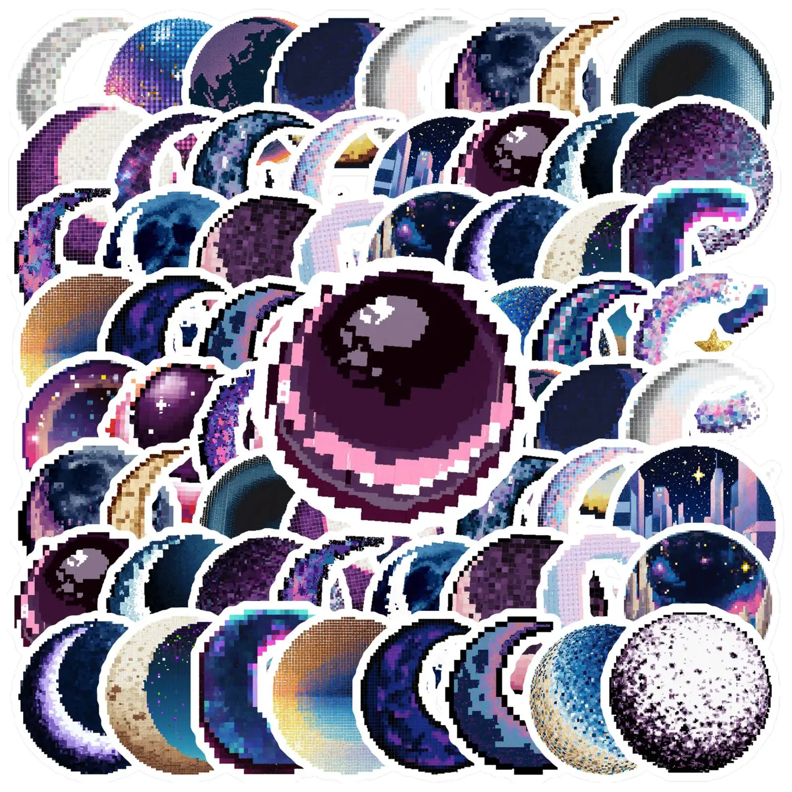 

35 шт. голографических наклеек в стиле пиксель-арт: серия «Галактика и Луна» для декора телефонов, гитар, ноутбуков и других устройств