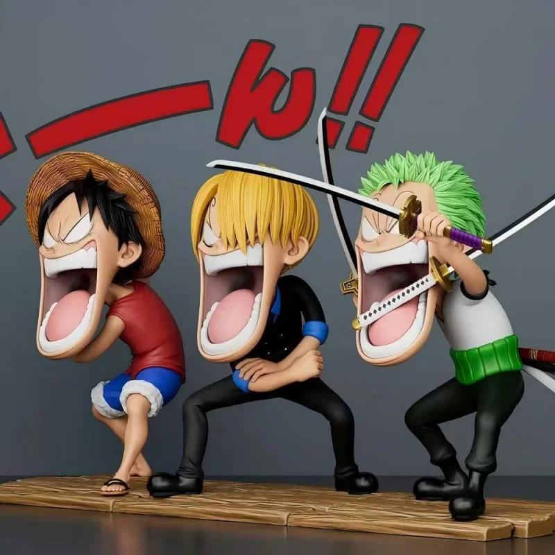 

Популярные цельные фигурки аниме Hungry Trio Pirate Zoro Luffy, три капли, аниме-фигурки, модели для показа, подарки
