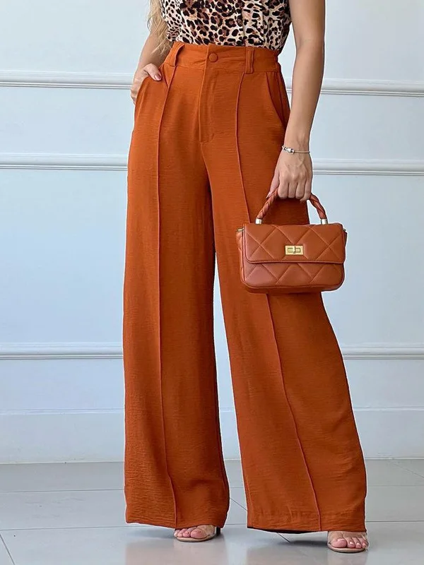 Spring Summer Women's Loose Fit Casual Pants Thin Pure Color Pleated Wide Leg Trousers Cleanfit Style Cotton Material