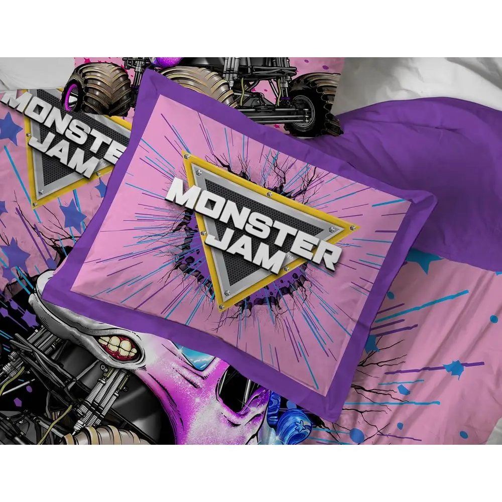 モンスタージャム ピンク 7点クイーン寝具セット シーツと枕カバー付きで快適でスタイリッシュな睡眠を実現