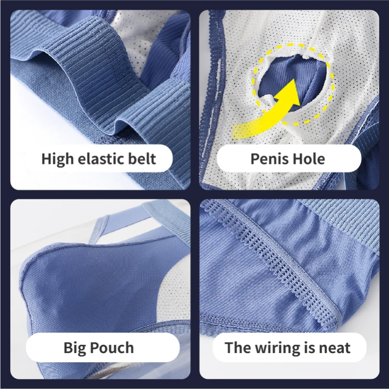 Big Pouch Open Hole Men Briefs Summer Bulge Penis Scrotum Separating Design UnderpantsU-Pounch Underwear Sissy Sexy Panties