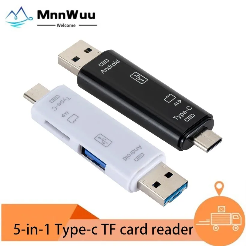 

MnnWuu Type C&MicroUSB & USB 5 In 1 OTG Card Reader High-speed Universal OTG TF/USB for Android Computer Extension Headers