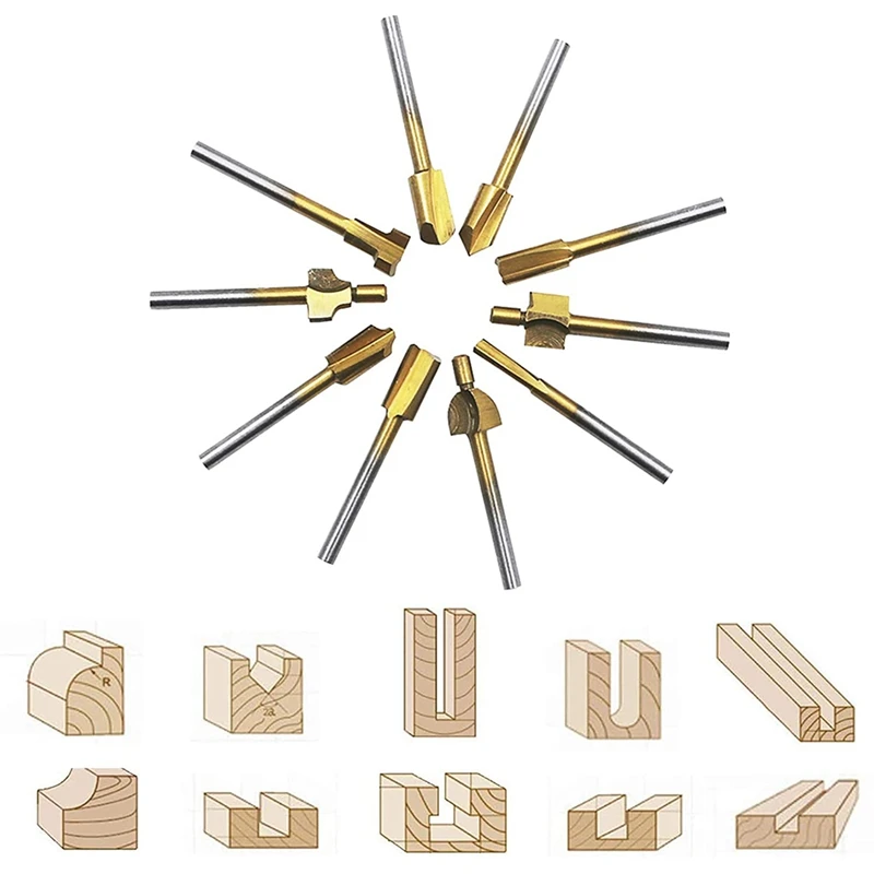 AC88-10 Stuks HSS Router Carbide Graveren Bits & 10 Stuks Router Bit Met 1/8 Inch (3Mm) schacht Power Rotary Gereedschap Voor DIY Houtbewerking