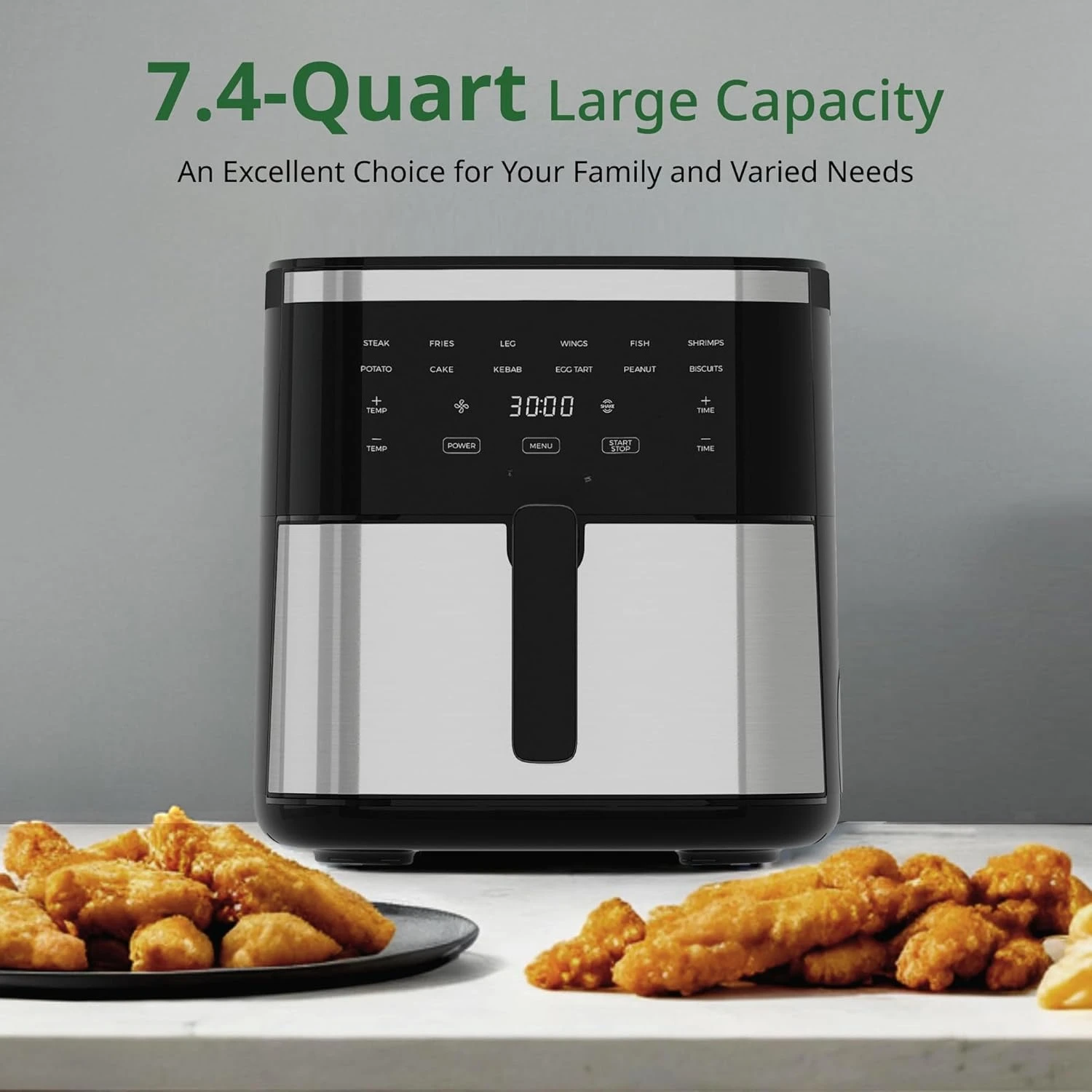 

Air Fryer, 7.4-Quart,Crisping, Roasting, Dehydrating, and Reheating Non-Stick,Stainless Steel