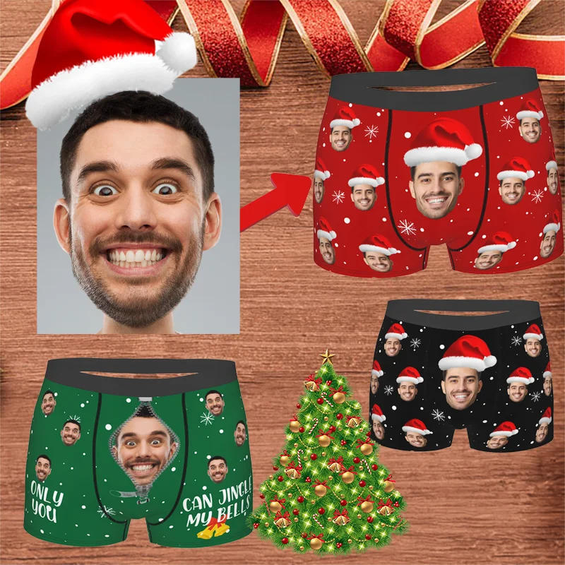 Boxers rosto personalizado para homens, cueca foto personalizada, design de aniversário, cuecas para namorado e marido, presente de Natal