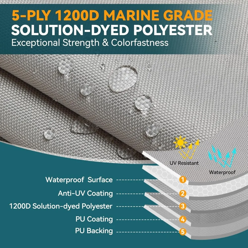5-ply 1200D 100% مقاوم للماء T-Top غطاء للقارب حل مصبوغ مقاوم للبهتان قابل للمقطورة غطاء قارب صلب مع 21 أشرطة مقاومة للرياح-جديد