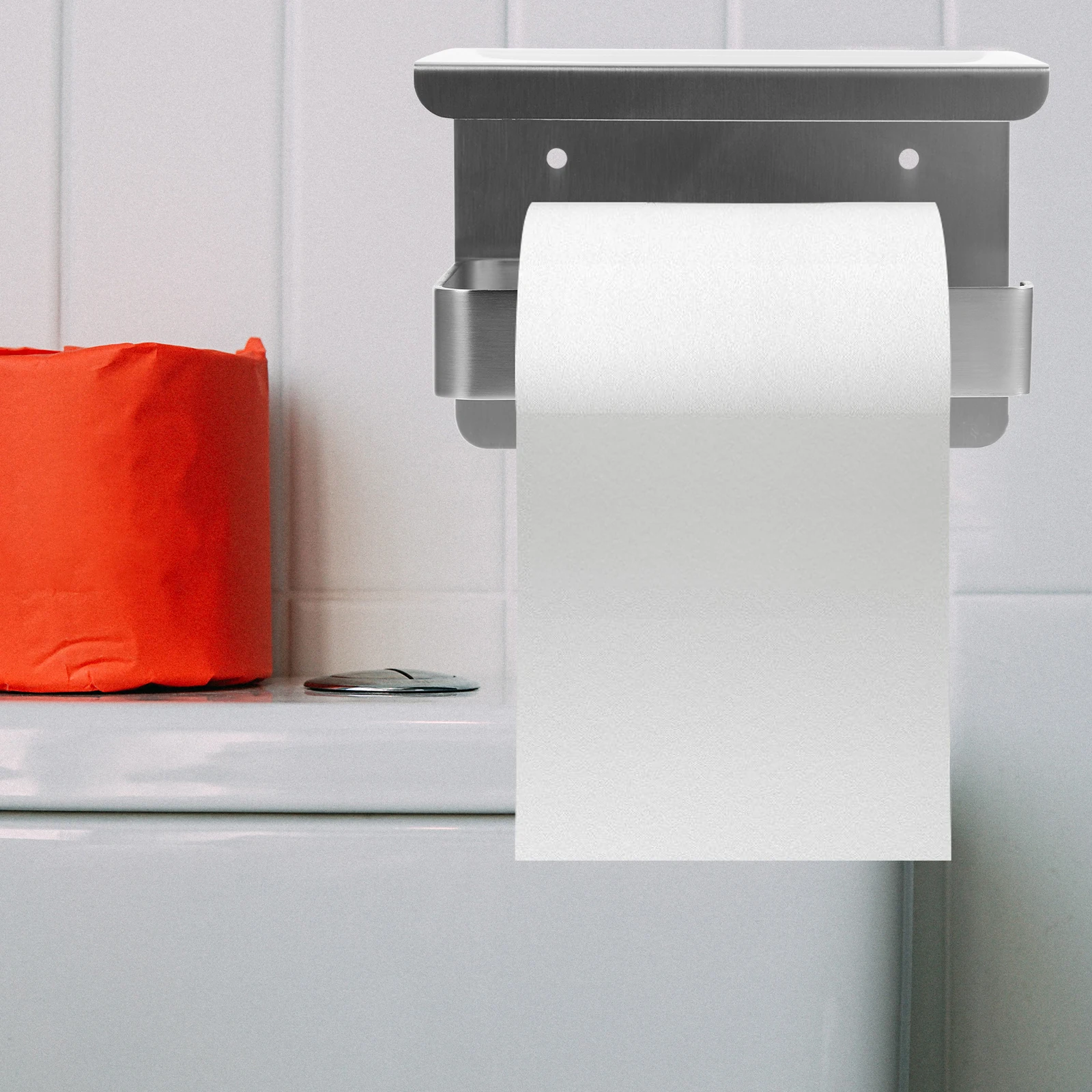 

Stainless Steel Wall Mounted Toilet Paper Holder With Shelf Rust Resistant Storage Rack For Bathroom Kitchen Phone