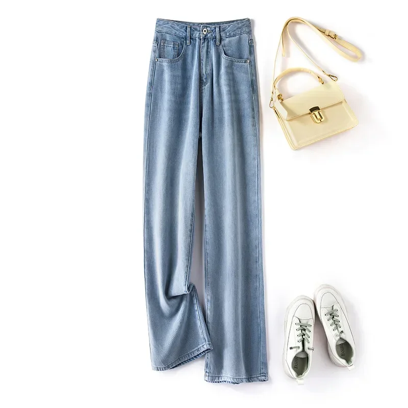 

Denim Wide Leg Pants Women Vintage Jeans High Waist Loose Washed Distressed Pockets Basics Straight Trousers 2025 Streetwear