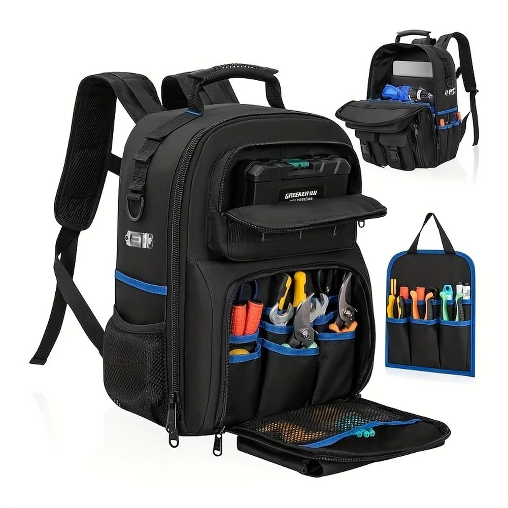 1PC Backpack Tool Bag With Padded Shoulder And Removable Tool Organizer Tool Storage Water-Resistant Work Backpack