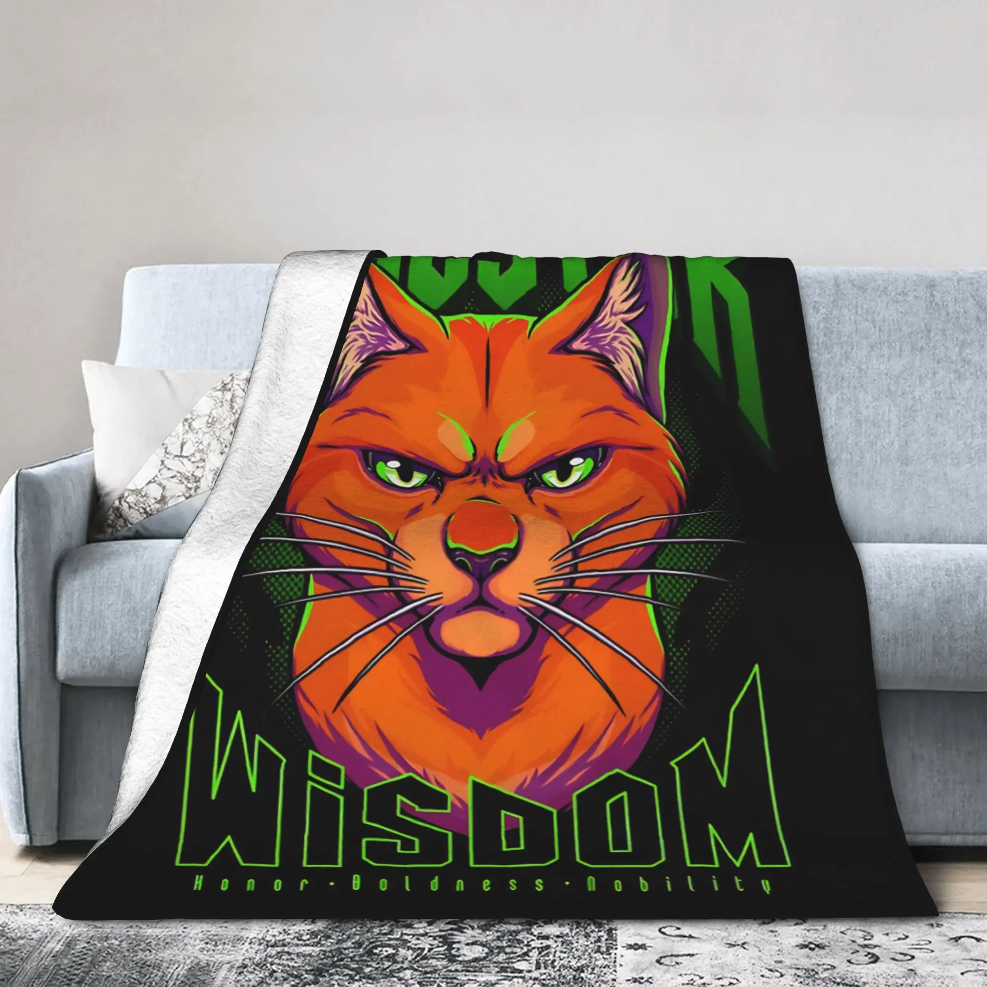 FireStar Cats Thunder-Clan Novelty Blankets Flannel Warriors Wise Leader Lightweight Throw Blankets Bedspread Gift Breathable