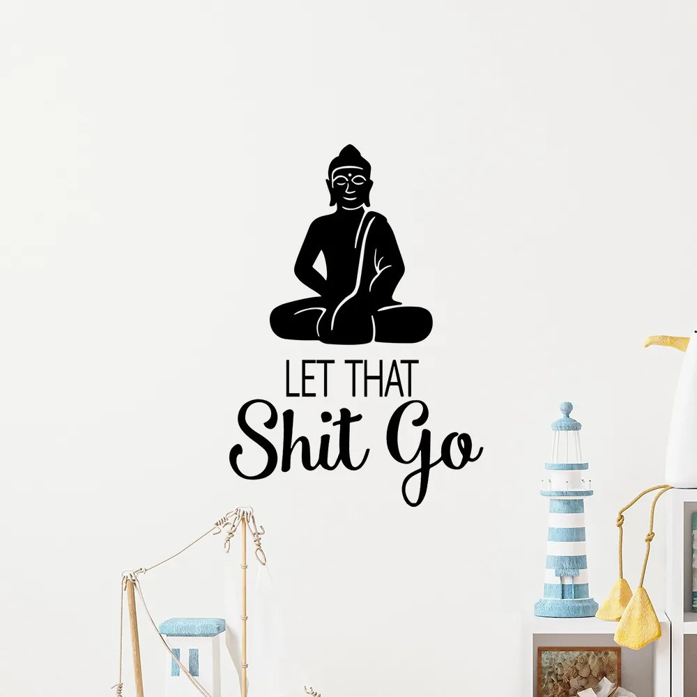 ملصقات حائط مقاومة للماء من Let That Shit Go بوذا لديكور المنزل للمطبخ من الفينيل ملصق فني