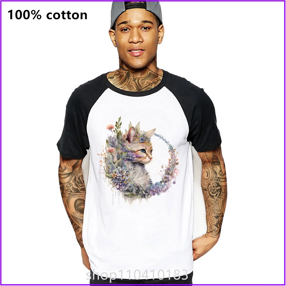 Cat Figurine With Floral Moon Sja276a T Shirts For Men'S Women Tshirt T-Shirt Sports Short Clothes Streetwear Gym Plain Wholesal