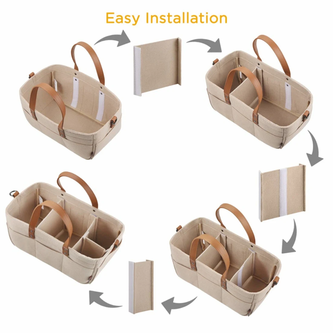 Baby Felt Storage Nursery Organizer Basket Infant Diaper Bag with Handle Caddy Changing Nappy Kids Storage Carrier A