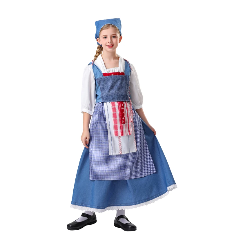 كرنفال بوريم الجمال الأميرة حسناء لفتاة زي القرون الوسطى الفرنسية قرية الزي تأثيري هالوين فستان حفلة تنكرية #2