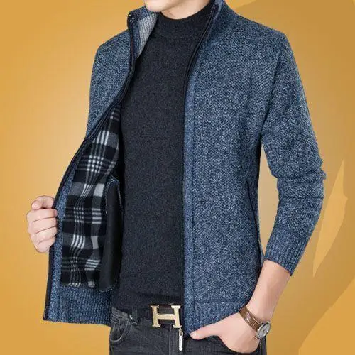 

Thiened Fce Men's Open Cardigan Knitted Loose Sweater Autumn Winter Stand Collar Long Sle Faionable Outerwear
