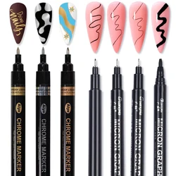 Nail Art Graffiti Pen Set 3D Black Gold Nail Art DIY Polish Pen Paint Liner Pens Manicure Nail Design Painting Tools Nails Brush