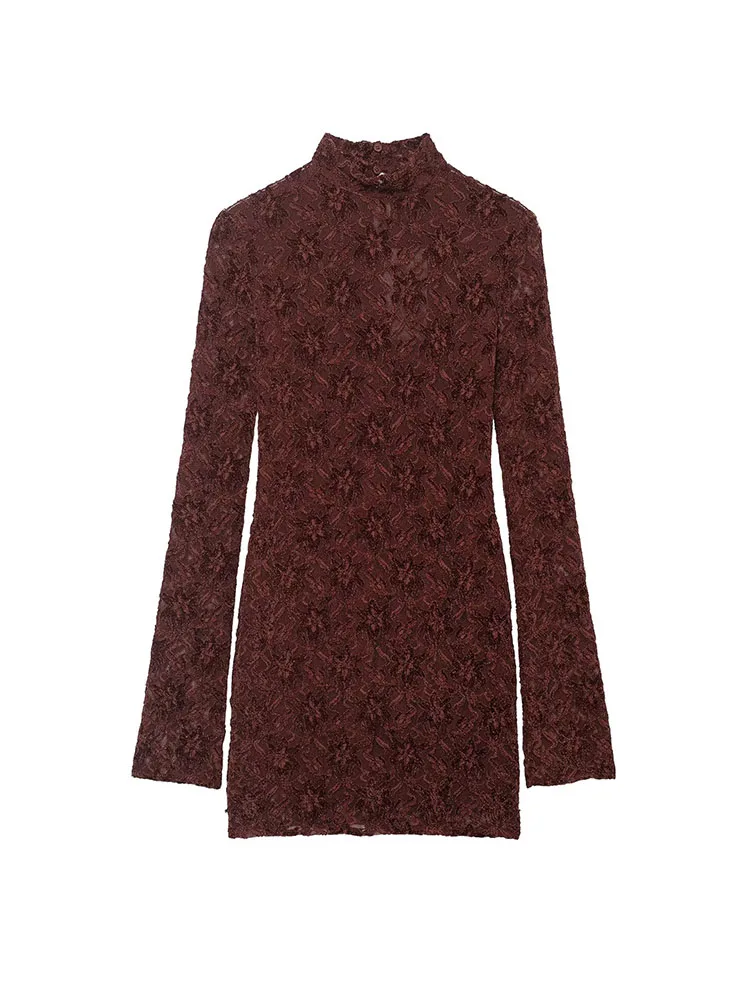 

HH New Woman Fashion Autumn Soft Fabric Lace Button Decoration Long Sleeves Pullover Short Dress Female Slim Fit Elegant Skirt