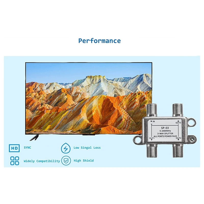 A19T 3 Way Coaxial Cable Splitter 5-2400MHz for CATV Satellite Antenna High Speed Internet MOCA Network