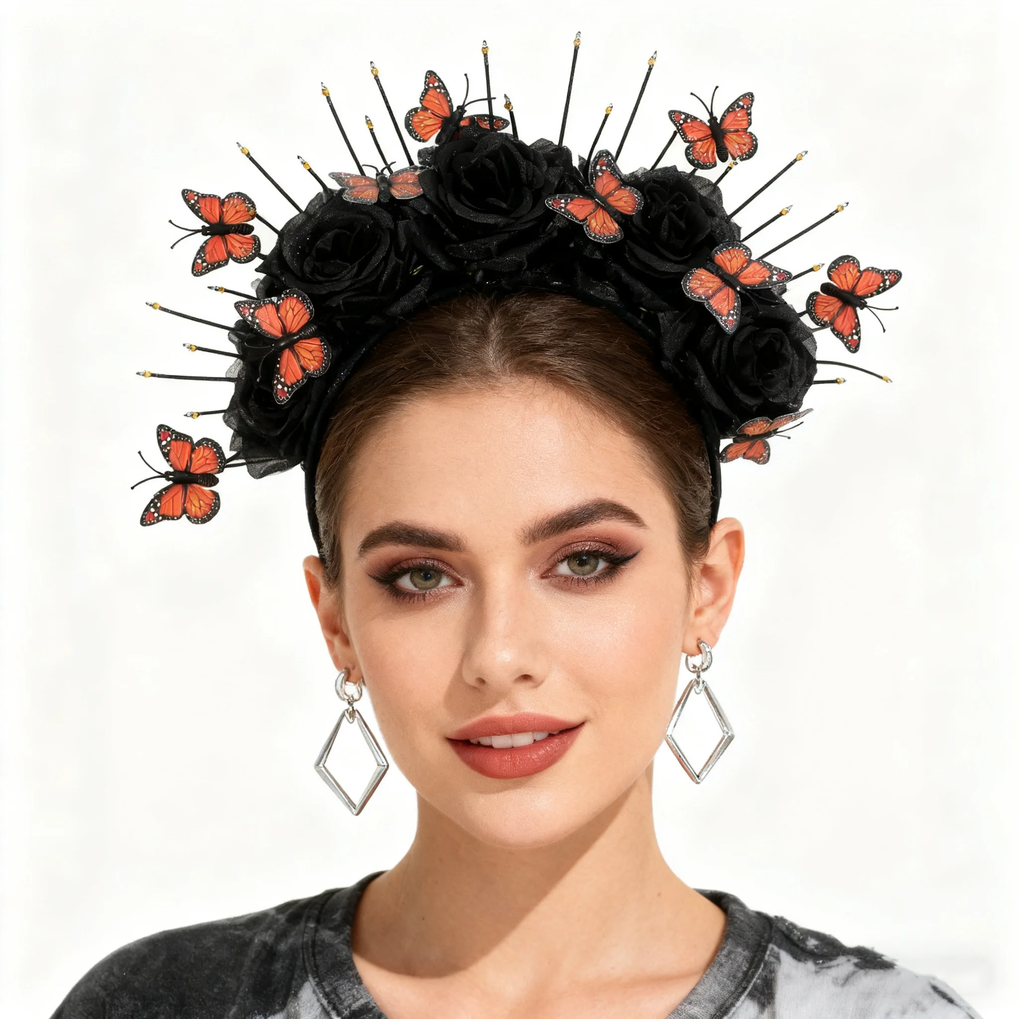 

AWAYTR Plastic Butterfly Rose Headband for Women Girls Handmade Wreath Vine Hairband Hair Accessories Ornament for Wedding Party