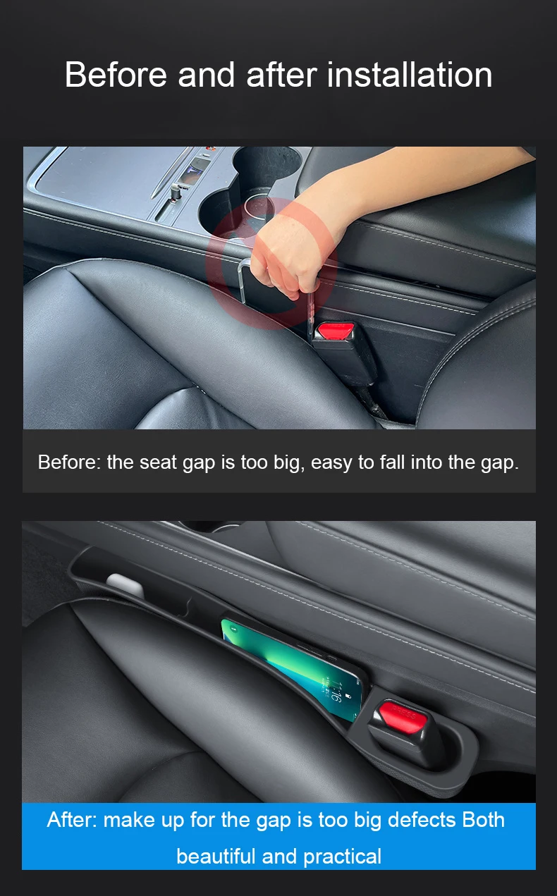 For Tesla Model 3 Highland 2024 Seat Gap Filler Side Seam Plug Strip Model Y Leak-proof Gap Storage Seat Anti-drop Organizer Bar