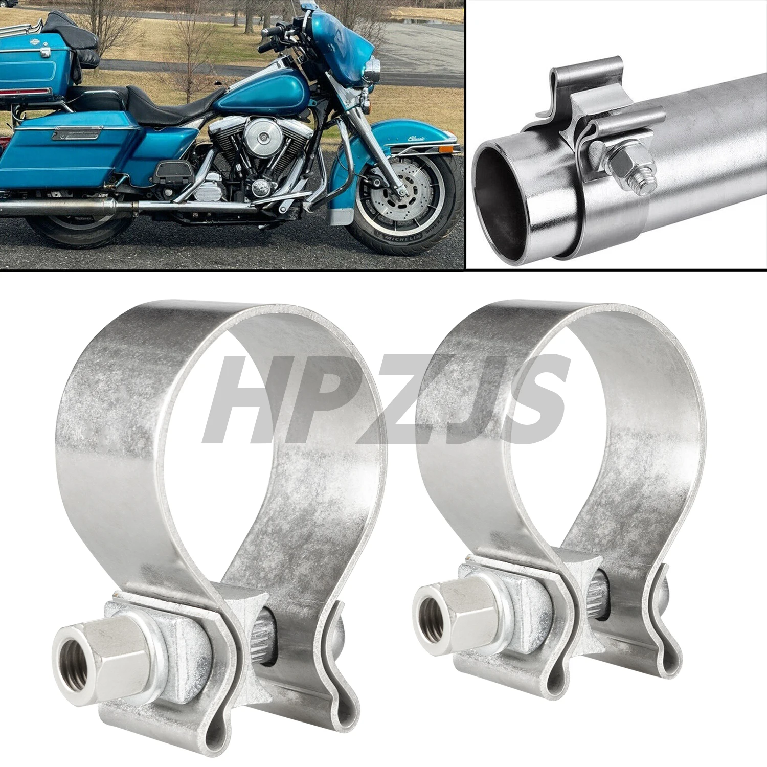 

Exhaust Clamp on Header For Harley Motorcycle Touring Electra Street Road Glide King FLHR FLHX FLHT FLHTCU Stainless Steel 1.75"