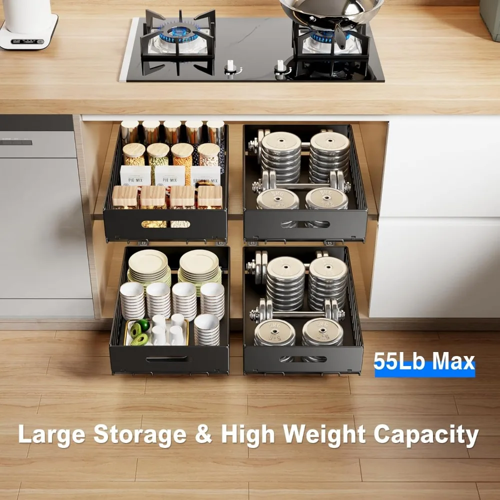 

2 Pack Pull Out Cabinet Organizer, for Cabinets, Peel and Stick, for Kitchen, Cupboard, Pantry, (16.5"D*11.8"W*3.94"H-Black)