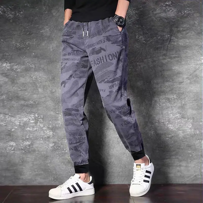 Celana Pria Kasual Longgar Tipis Elastis Trendi Musim Panas Celana Kasual Kamuflase Harlen Celana Kaki Kecil Pria