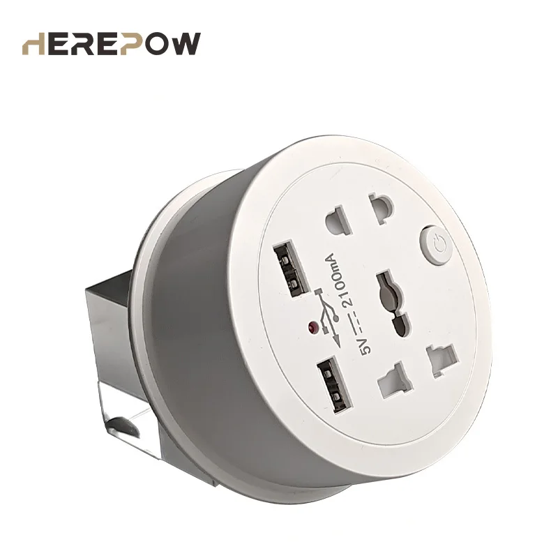 

Herepow Dual USB Universal Five Hole Socket EU UK US TH AU Standard Type 10A 220-250V 1800W Popular Multifunctional Plug Board