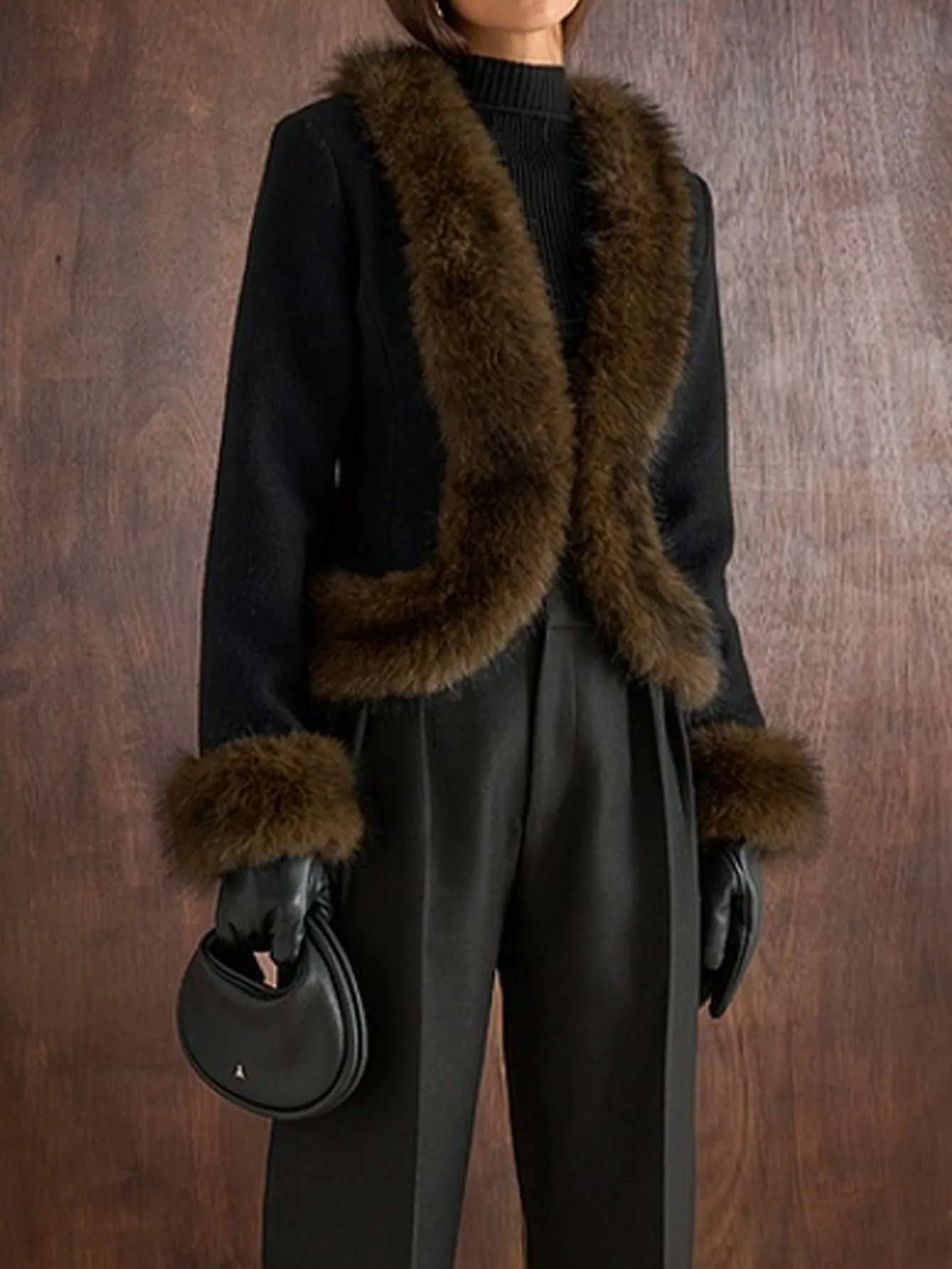 

2025 New Women's Clothing: European and American Style Fashionable and Elegant High-End Faux Fur Collar Coat