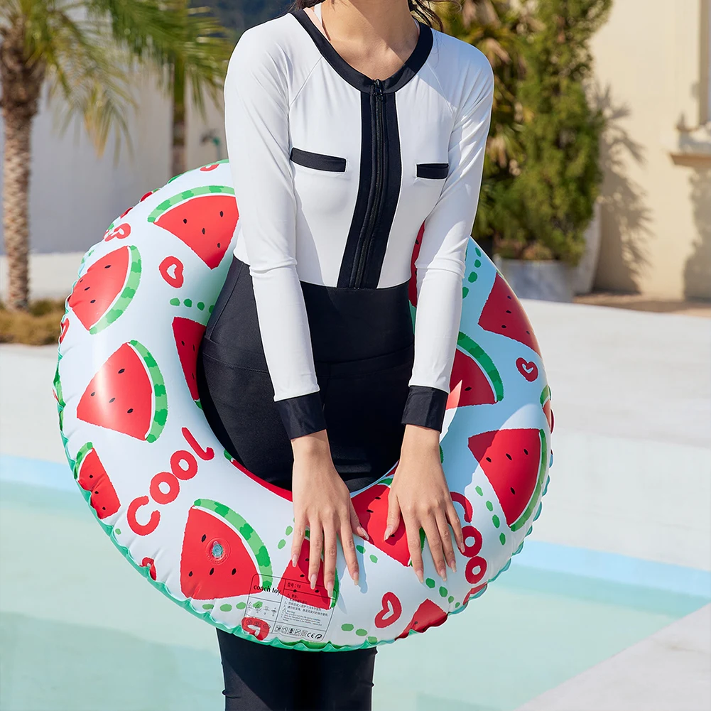 

Inflatable Swim Ring Pool Floating Rings Leakproof Blow Up Swim Tube Watermelon Pattern Striped Pool Rings for Kids Youth Adults