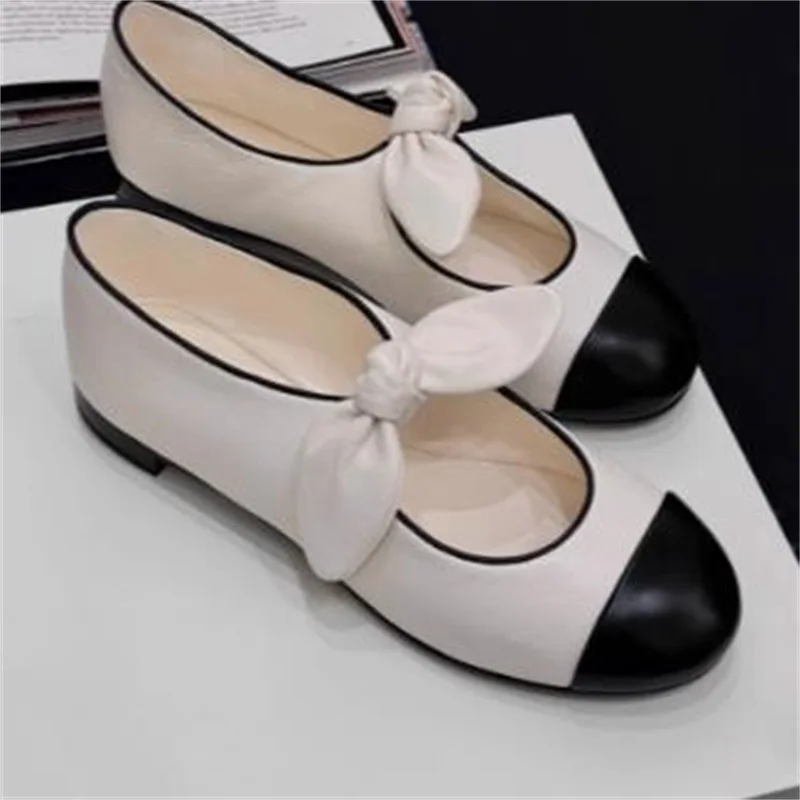 

Butterfly-knot Shoes for Womens Round Toe Flat Heels Mary Janes Mixed Colors Ladies Pleated Zapatos Mujer Shallow Chassure Femme