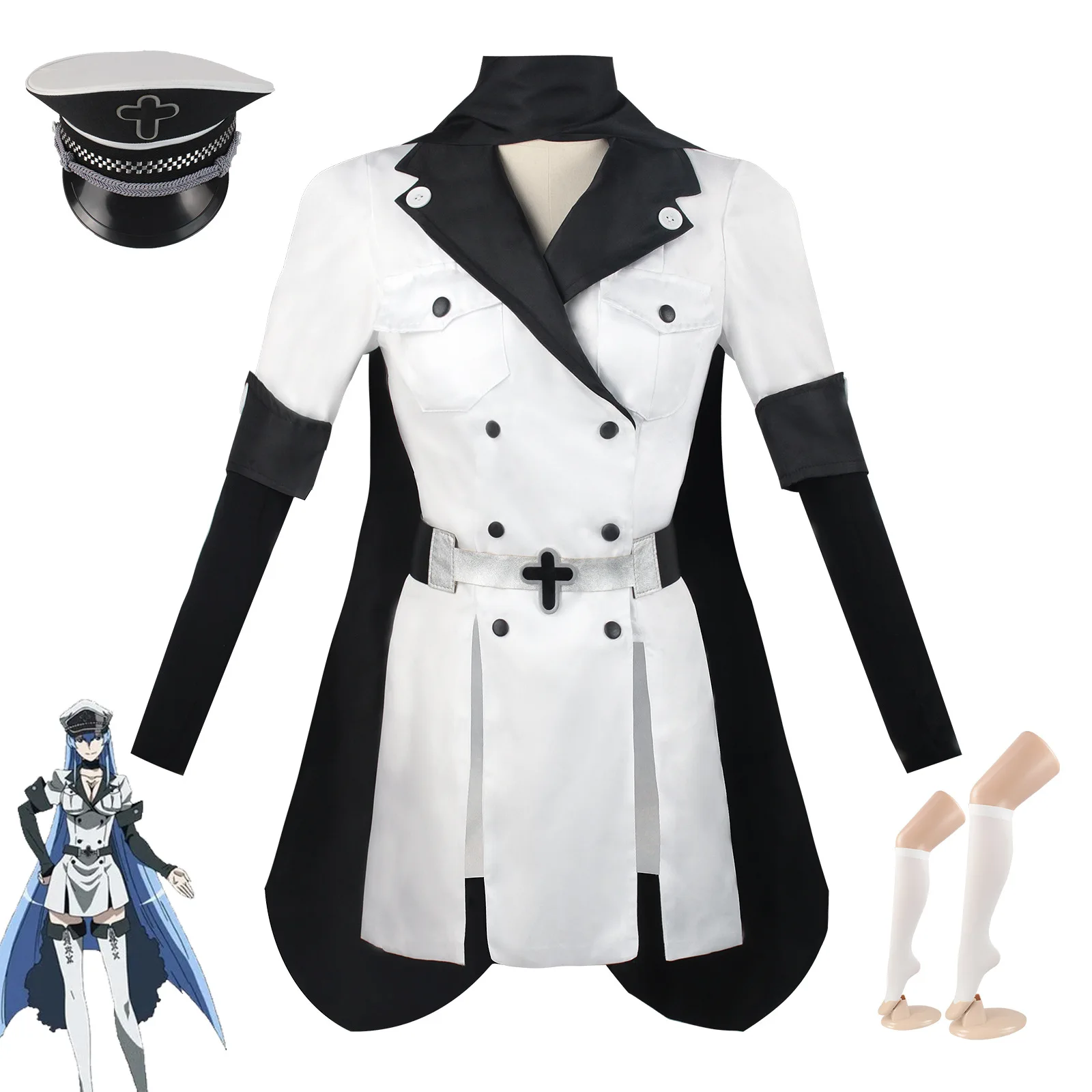 

Anime Akame ga KILL Esdese Cosplay Costume Black and White Uniform Halloween Carnival Cosplay Esdeath Customized Clothes