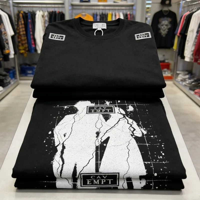 Unisex Black Pixel Abstract Signature Couple Portrait Print CAVEMPT Short Sleeve Letter Top Summer Outfit CE Tshirts Men Women