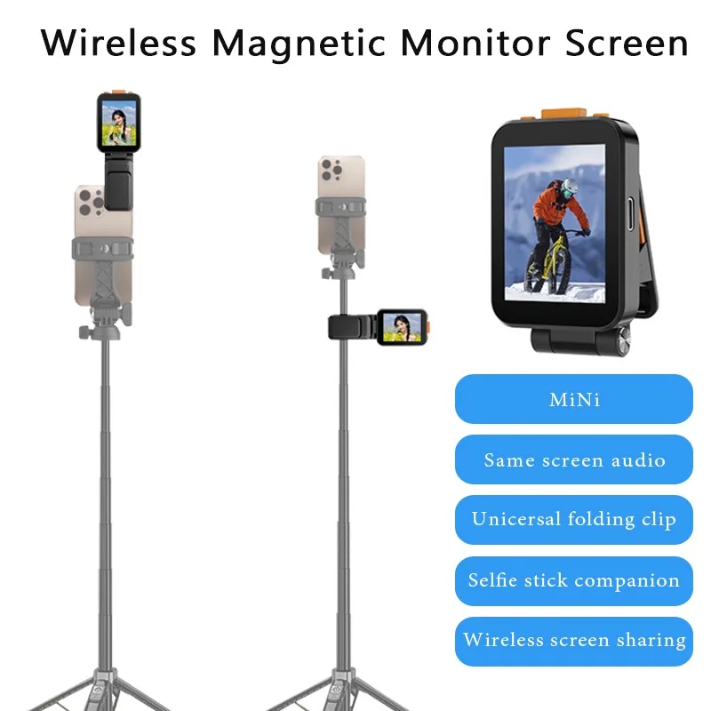 Wireless Magnetic Monitor Screen with Integrated Folding Clip Mini Selfie Vlog Monitor with Sound version Projection Bluetooth