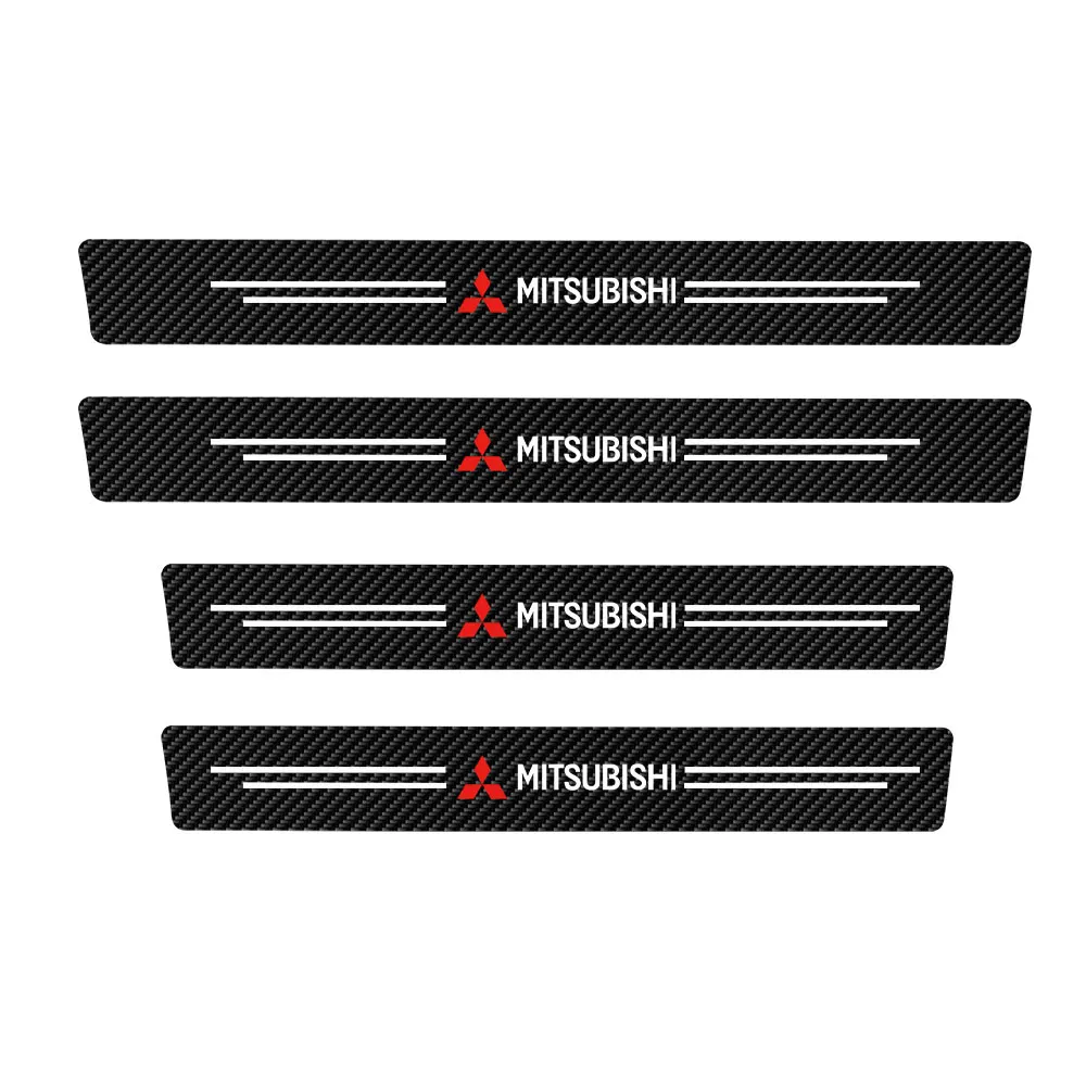 4pcs/set Carbon Fiber Leather Car Door Sill Anti-Scratch Decorative Sticker For Mitsubishi Lancer EX Outlander ASX Pajero l200