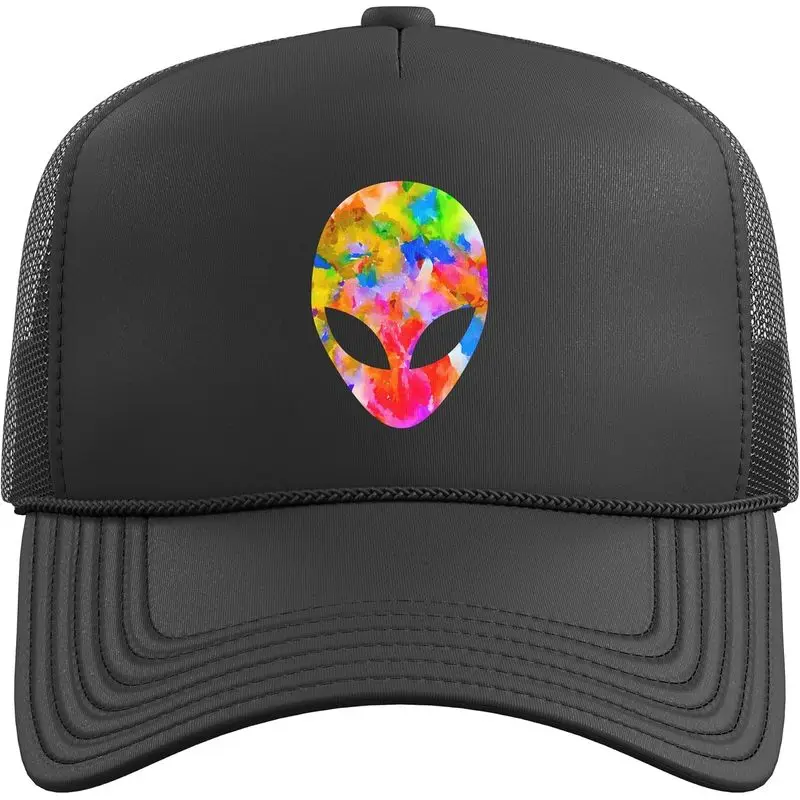 Alien Head Watercolor Abstract Graphic Design Trucker Hat with Adjustable Mesh Back