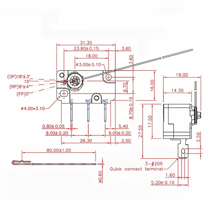 5 sztuk ZIPPY 5A mikro przełącznik 3Pin z 10cm 100mm igły dla amerykańskich mechaniczne stare wrzutnik do monet mikroprzełączniki gra arkade