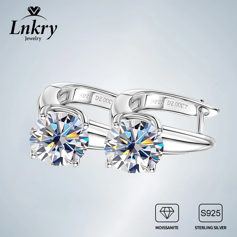 

Lnkry 8mm 2ct Moissanite Hoop Earrings 925 Sterling Silver U-shaped Single Stone Earring For Women Korean Sparkling Jewelry
