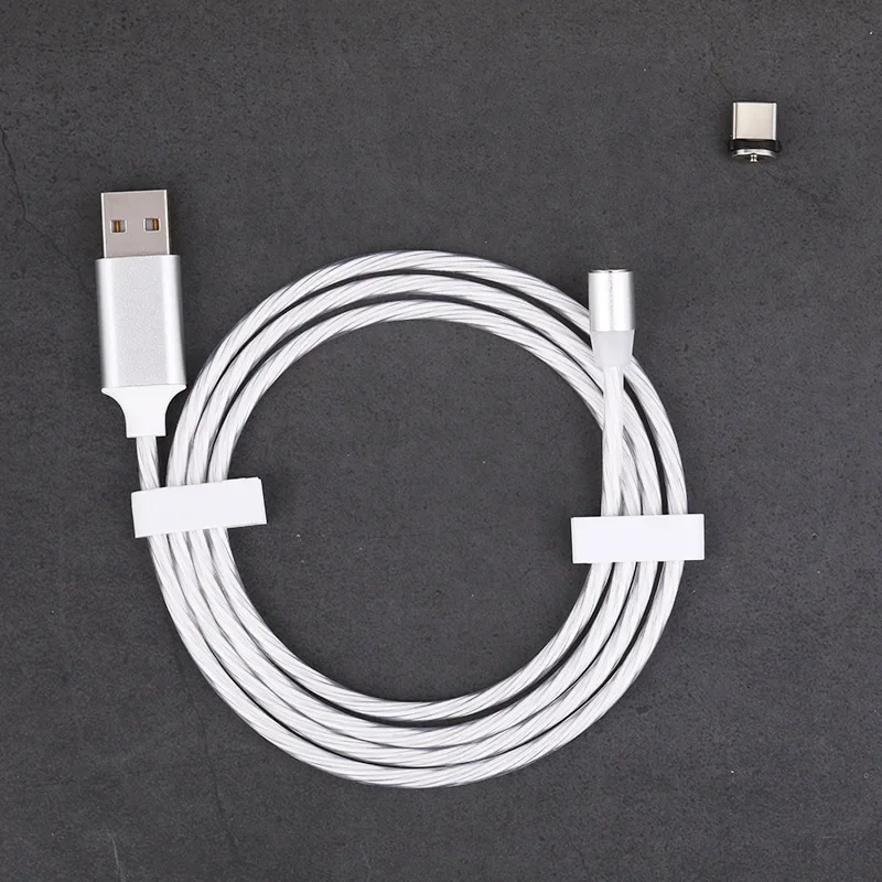 Kabel USB A do typu C kabel do telefonu komórkowego magnetyczny kabel do transmisji danych ssący magnetyczny przewód ładujący świetlny LED