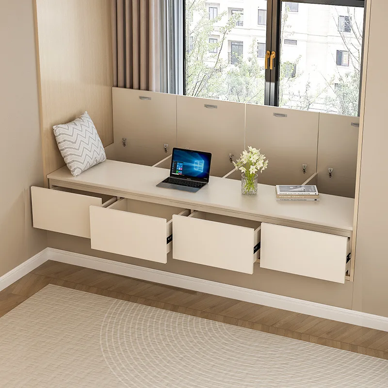 

Cream wind solid wood multi-layer board bay window drawer household integrated balcony drawer storage bucket pumping free handle