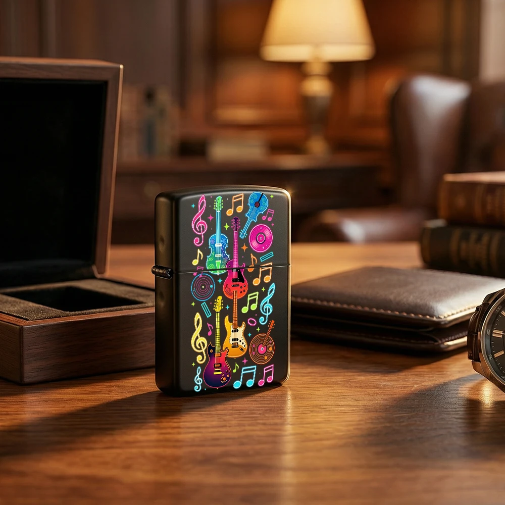 Flip Top Lighter Colorful Guitar Music Note Retro Art Pattern lighters vintage lighters for smokers Collectible Hobby Gift