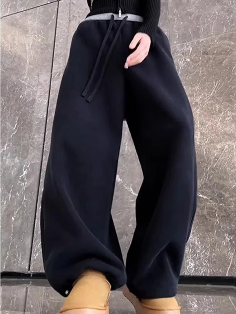 Bla Fce Lined Sports Pants Women's Straight Leg Wide Leg Sweatpants High Waist Trousers Commute Sle Korean Version