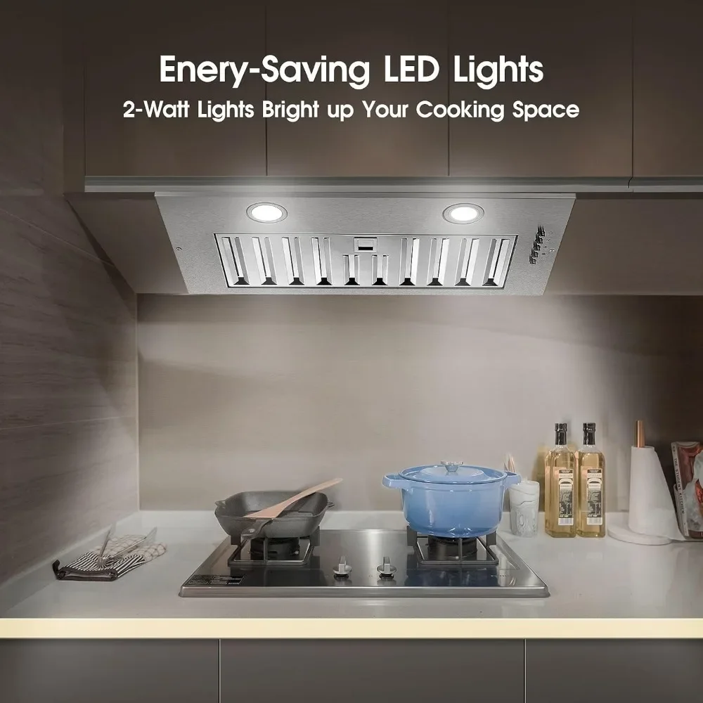 شفاط المطبخ 20 بوصة، شفاط المطبخ المدمج 600CFM، غطاء موقد قابل للتحويل بدون مجاري/بدون مجاري