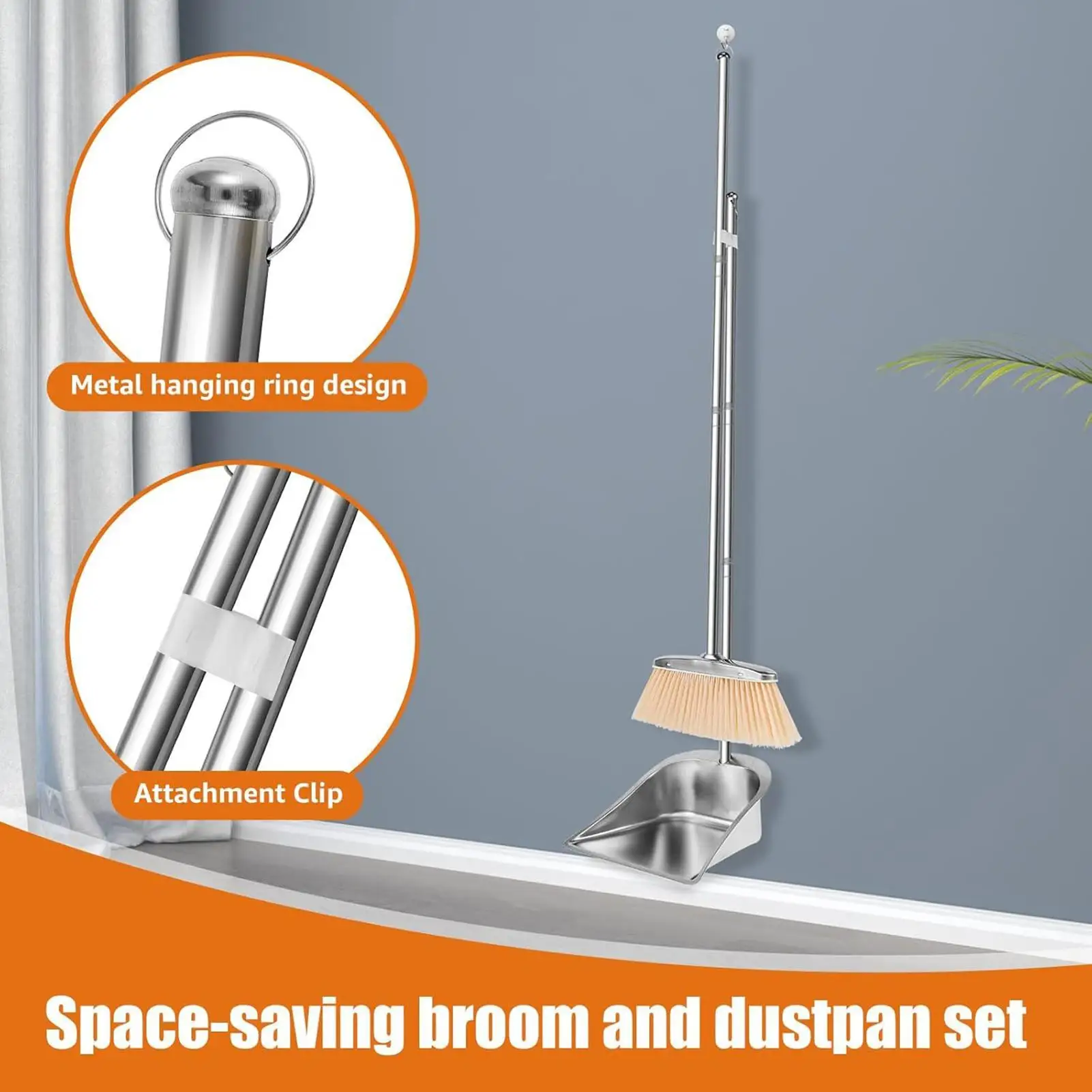 Broom And Dustpan Set Stainless Steel Dustpan Stainless Steel Floor Cleaning Tool For Homeowners Living Room Bedroom Study